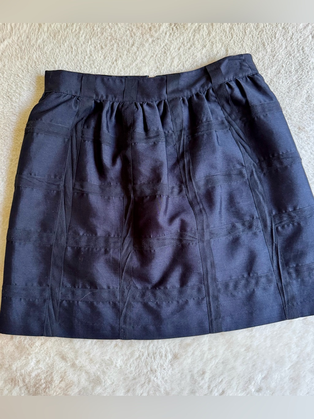 Elizabeth Mckay Navy Silk Cotton Windowpane Skirt Pockets Belt Loops